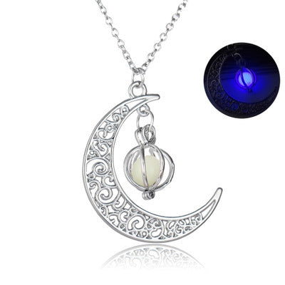 Fashion Moon Natural Glowing Stone Healing Necklace Women Gift Charm Luminous