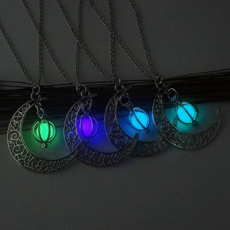 Fashion Moon Natural Glowing Stone Healing Necklace Women Gift Charm Luminous