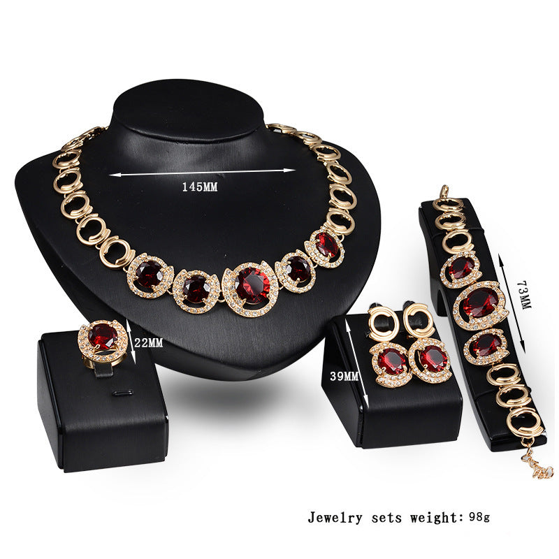 Wedding Bridal Accessories Gold Color Crystal Green Red Zircon Pendant Necklace