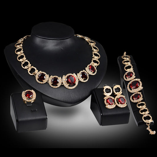 Wedding Bridal Accessories Gold Color Crystal Green Red Zircon Pendant Necklace