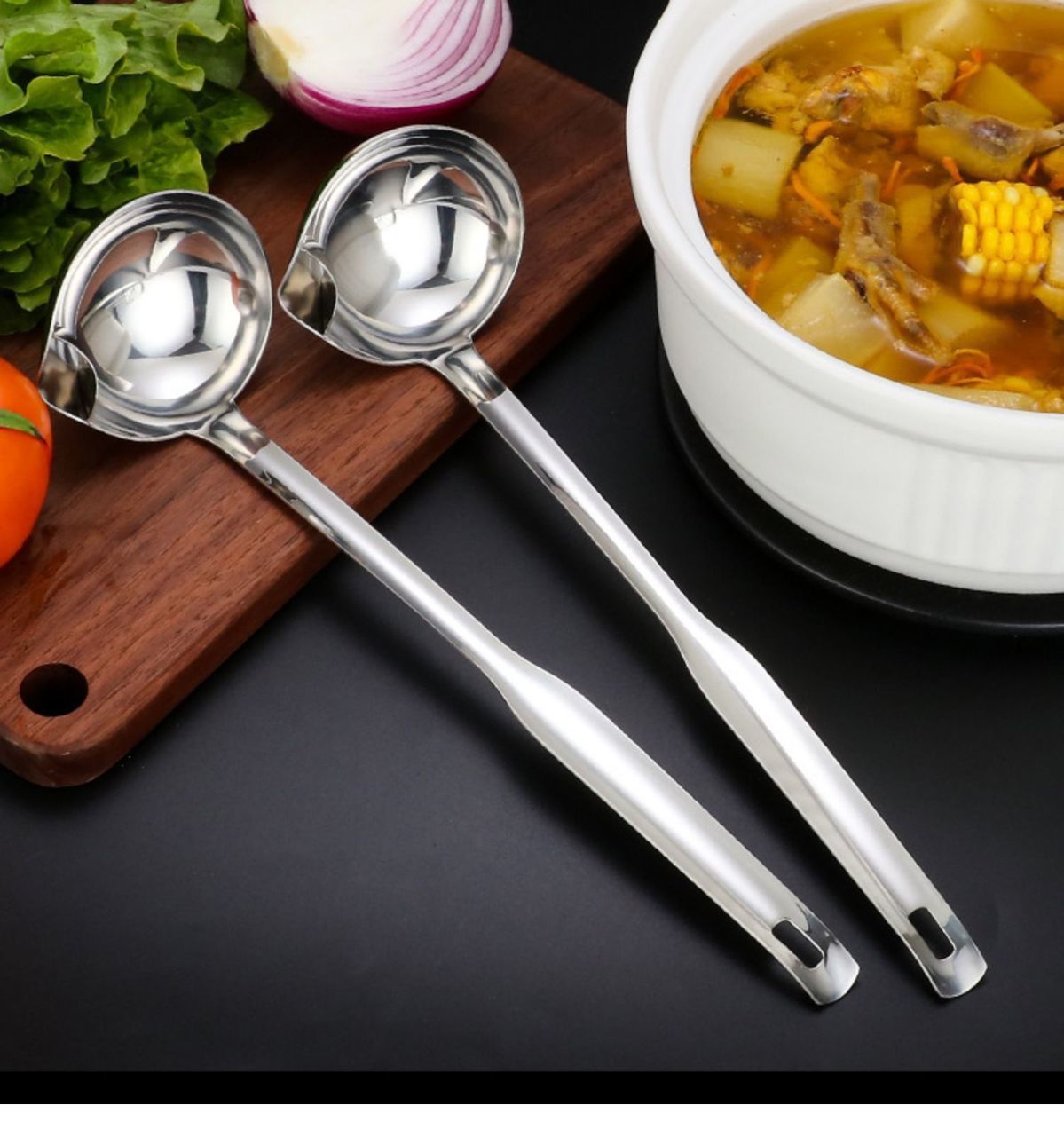 Stainless Steel Grease Strainer Long Handle Household Ladle Oil Filter