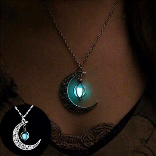 Fashion Moon Natural Glowing Stone Healing Necklace Women Gift Charm Luminous