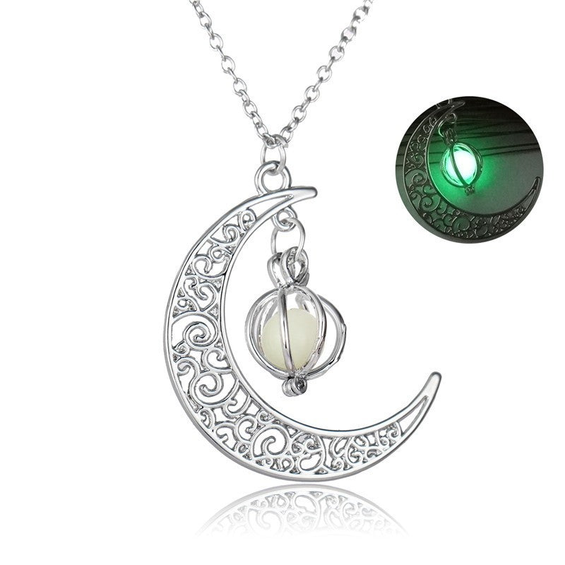 Fashion Moon Natural Glowing Stone Healing Necklace Women Gift Charm Luminous