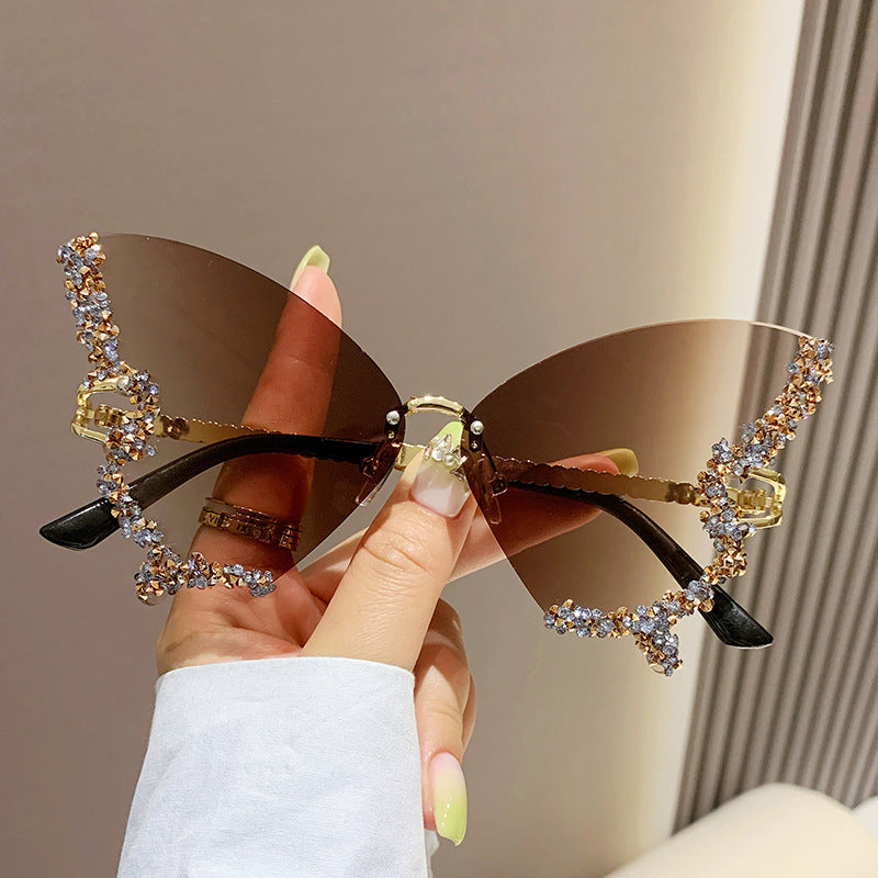 Luxury Diamond Butterfly Sunglasses Women Brand