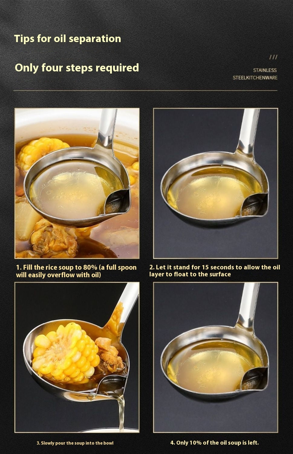 Stainless Steel Grease Strainer Long Handle Household Ladle Oil Filter