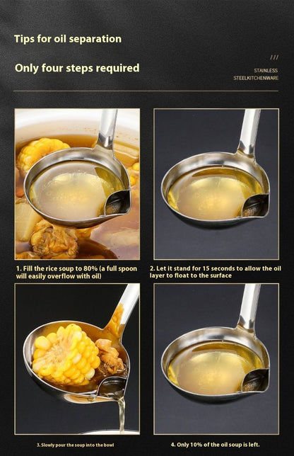 Stainless Steel Grease Strainer Long Handle Household Ladle Oil Filter