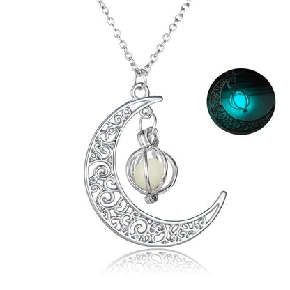 Fashion Moon Natural Glowing Stone Healing Necklace Women Gift Charm Luminous