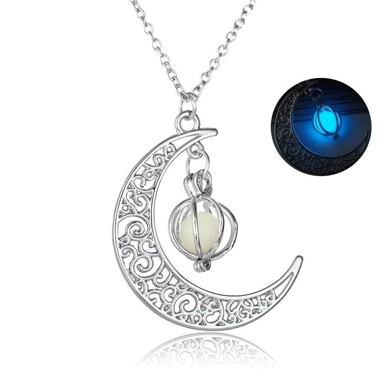 Fashion Moon Natural Glowing Stone Healing Necklace Women Gift Charm Luminous