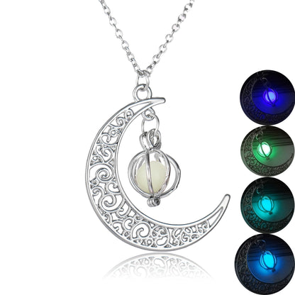 Fashion Moon Natural Glowing Stone Healing Necklace Women Gift Charm Luminous