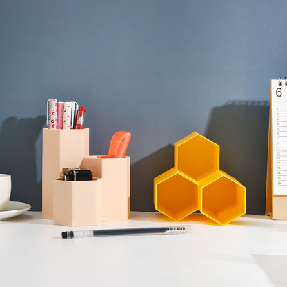 Multifunctional Hexagonal Pen Holder Office Stationery Storage  Box